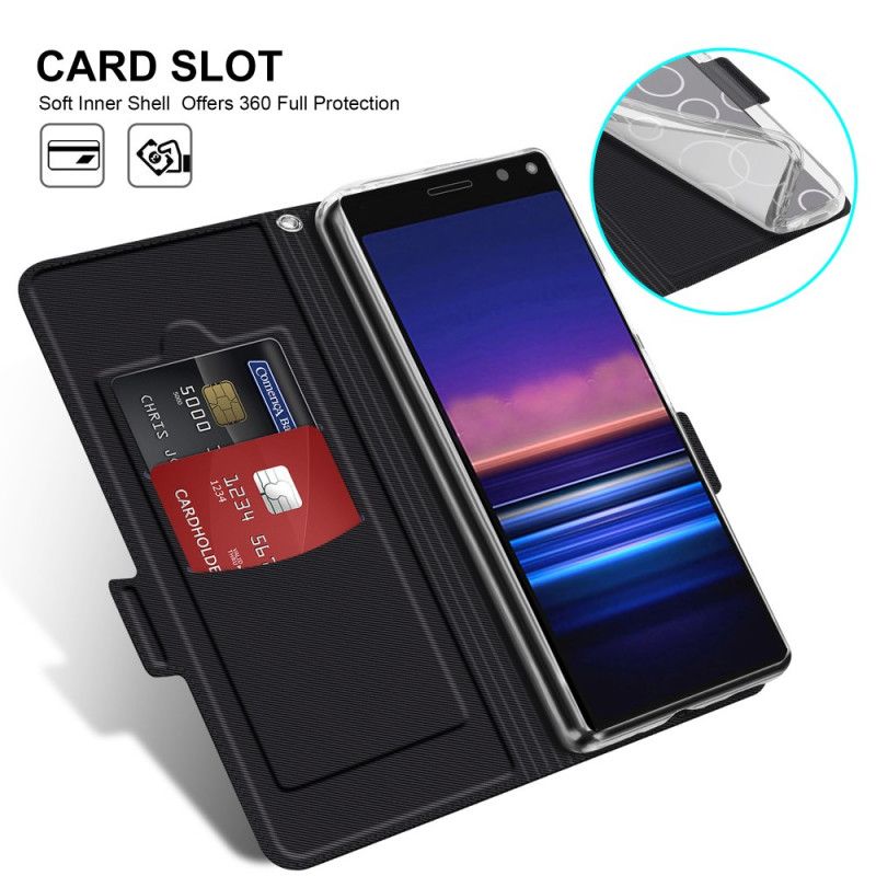 Folio Deksel Sony Xperia 8 Svart Mobildeksel Tofarget Imitert Skinn