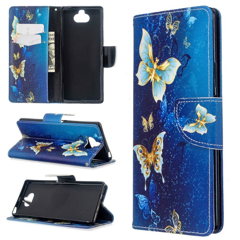 Lærdeksel Folio Deksel Sony Xperia 8 Svart Mobildeksel Utrolige Sommerfugler
