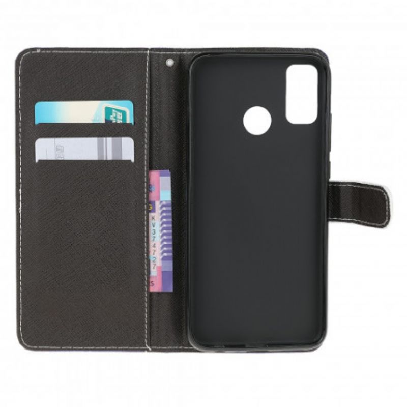 Lærdeksel Folio Deksel Moto G30 / G10 Mobildeksel Black Strappy Cat Eyes