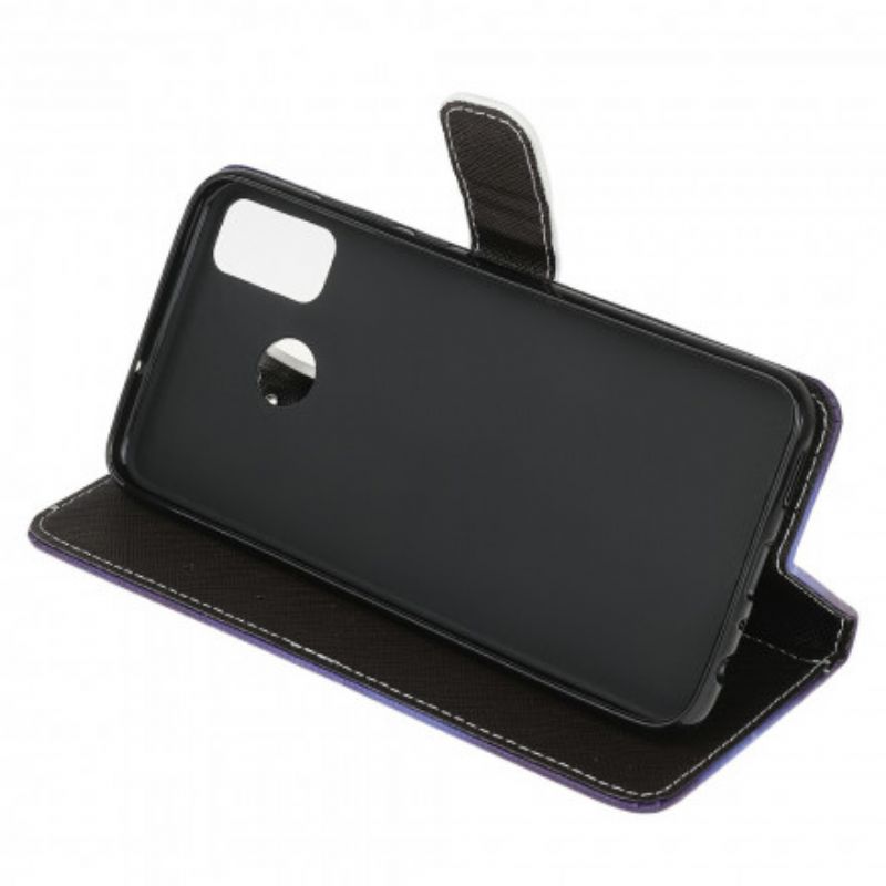 Lærdeksel Folio Deksel Moto G30 / G10 Mobildeksel Black Strappy Cat Eyes