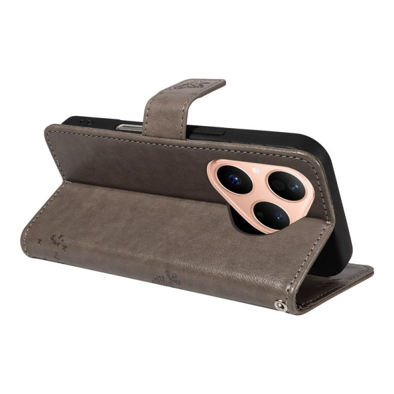 Lærdeksel Folio Deksel Huawei Pura 80 Mobildeksel Katt Og Tre