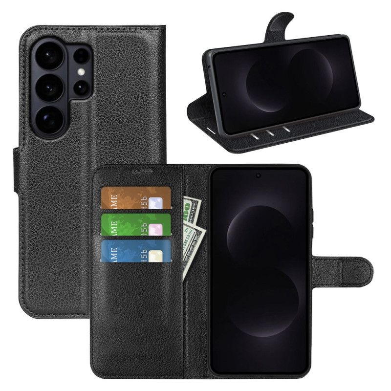 Lærdeksel Folio Deksel Samsung Galaxy S26 Ultra Litchi-imitasjonsskinn