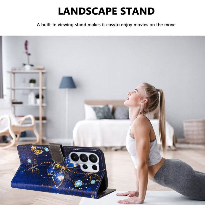 Lærdeksel Folio Deksel Samsung Galaxy S26 Ultra Mobildeksel Dyrebare Sommerfugler