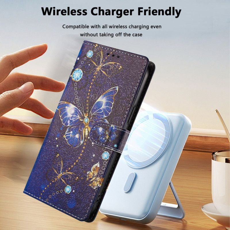 Lærdeksel Folio Deksel Samsung Galaxy S26 Ultra Mobildeksel Dyrebare Sommerfugler