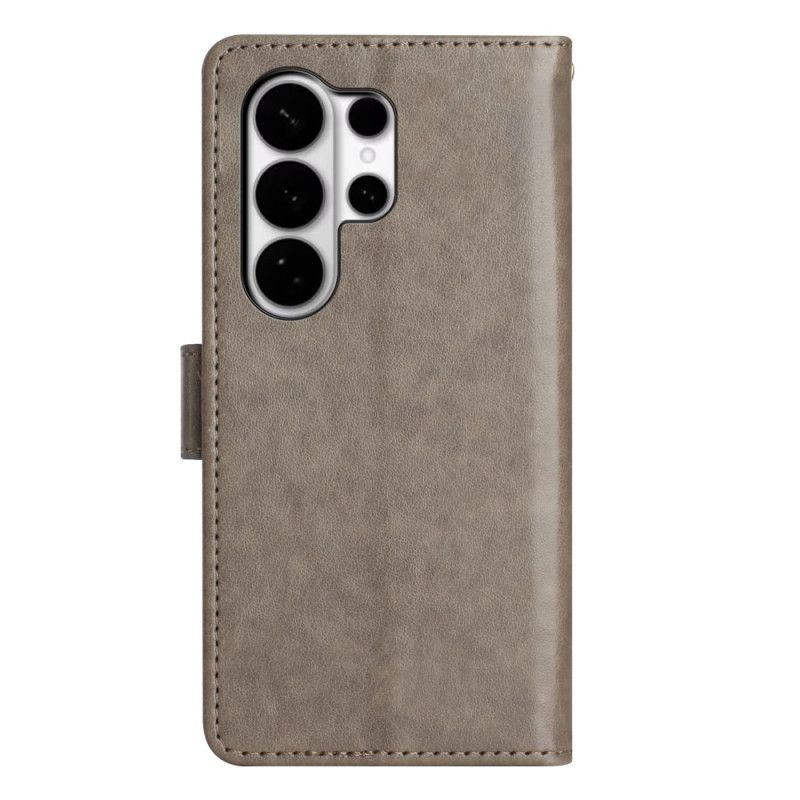 Lærdeksel Folio Deksel Samsung Galaxy S26 Ultra Mobildeksel Sommerfugl Og Blomster