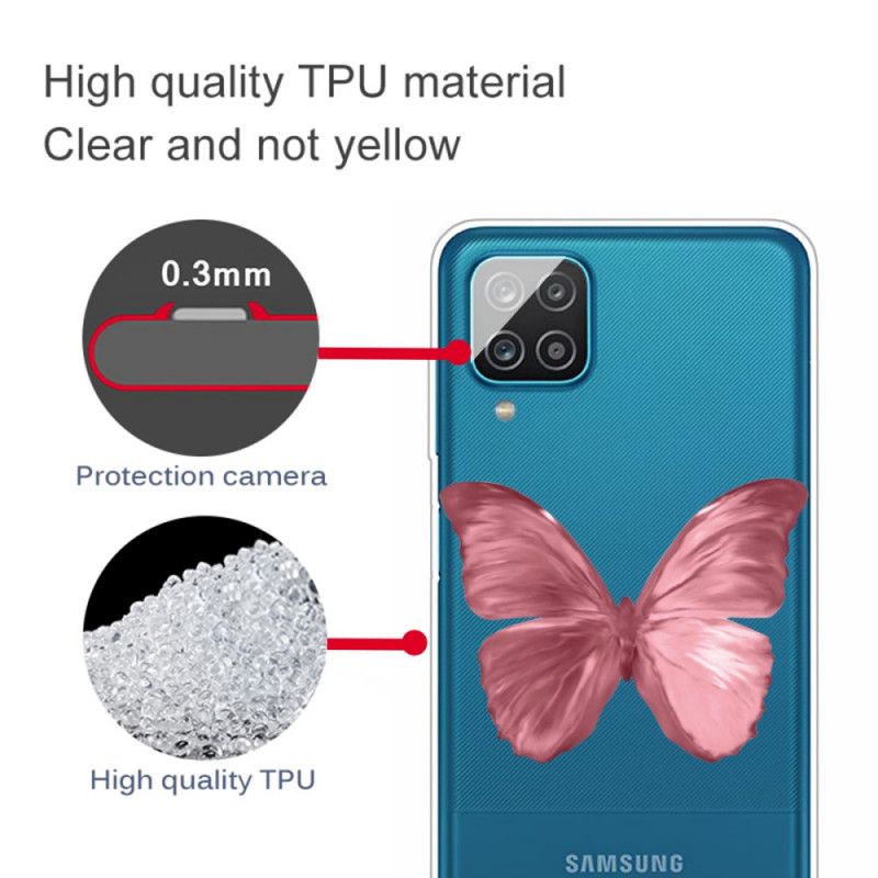Deksel for Samsung Galaxy A12 Rosa Ville Sommerfugler