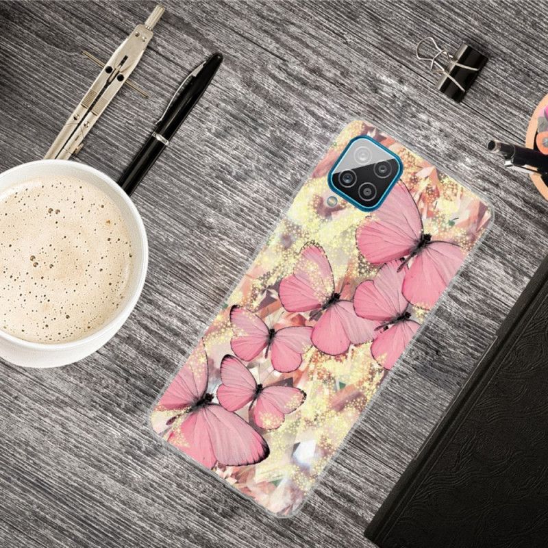 Deksel Samsung Galaxy A12 Rosa Mobildeksel Kongelige Sommerfugler