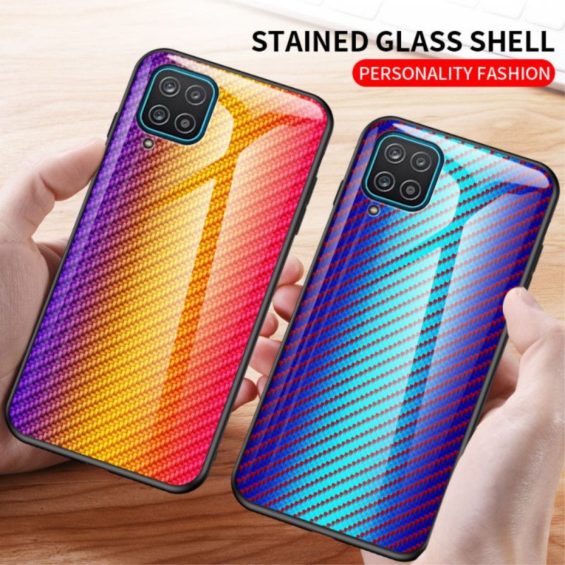 Deksel Samsung Galaxy A12 Svart Herdet Glass I Karbonfiber
