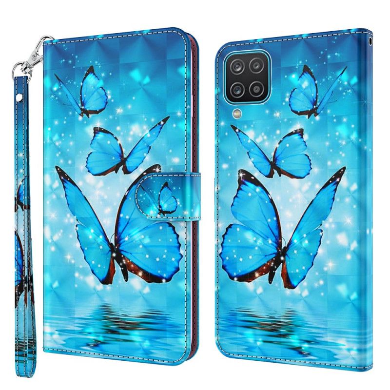 Folio Deksel Samsung Galaxy A12 Flygende Blå Sommerfugler