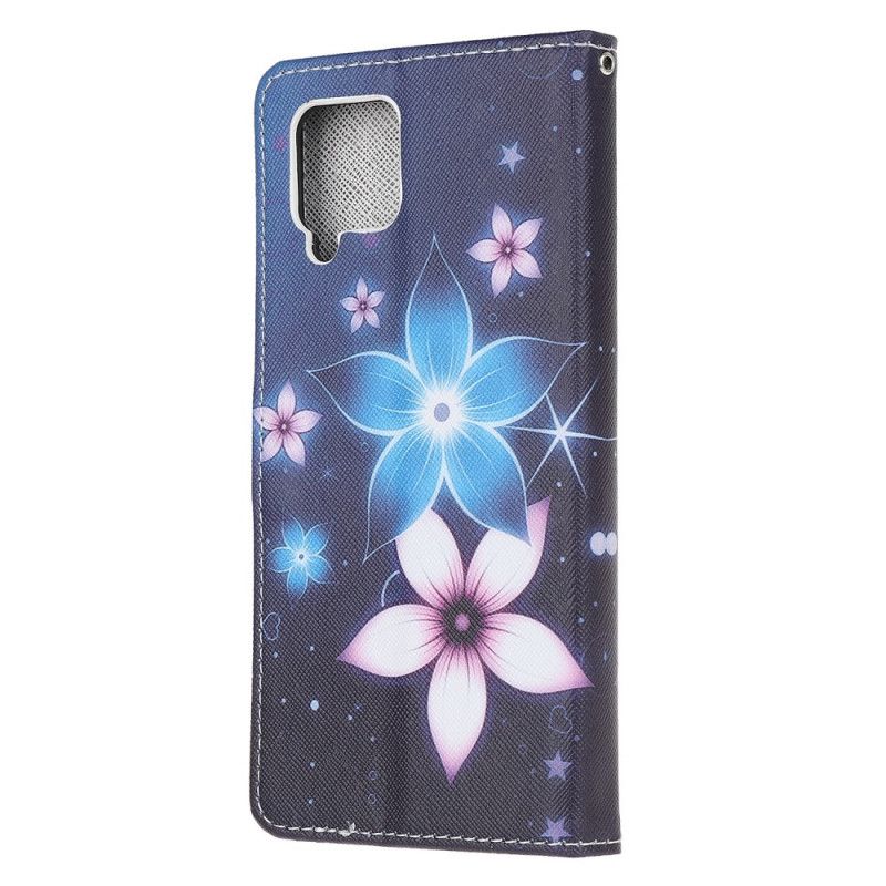 Folio Deksel Samsung Galaxy A12 Måneblomster Med Tanga
