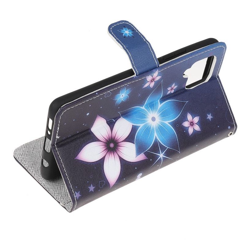 Folio Deksel Samsung Galaxy A12 Måneblomster Med Tanga