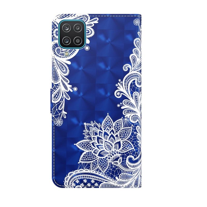 Lærdeksel Folio Deksel Samsung Galaxy A12 Mobildeksel Lys Flekkblonde Med Tanga