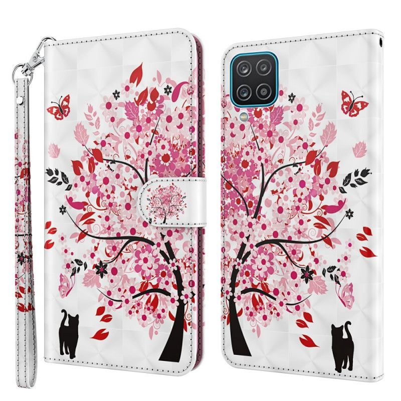 Lærdeksel Folio Deksel Samsung Galaxy A12 Rosa Tre