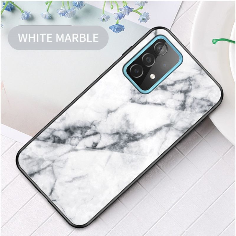 Deksel for Samsung Galaxy A52 4G / A52 5G Svart Marmorfarger Herdet Glass