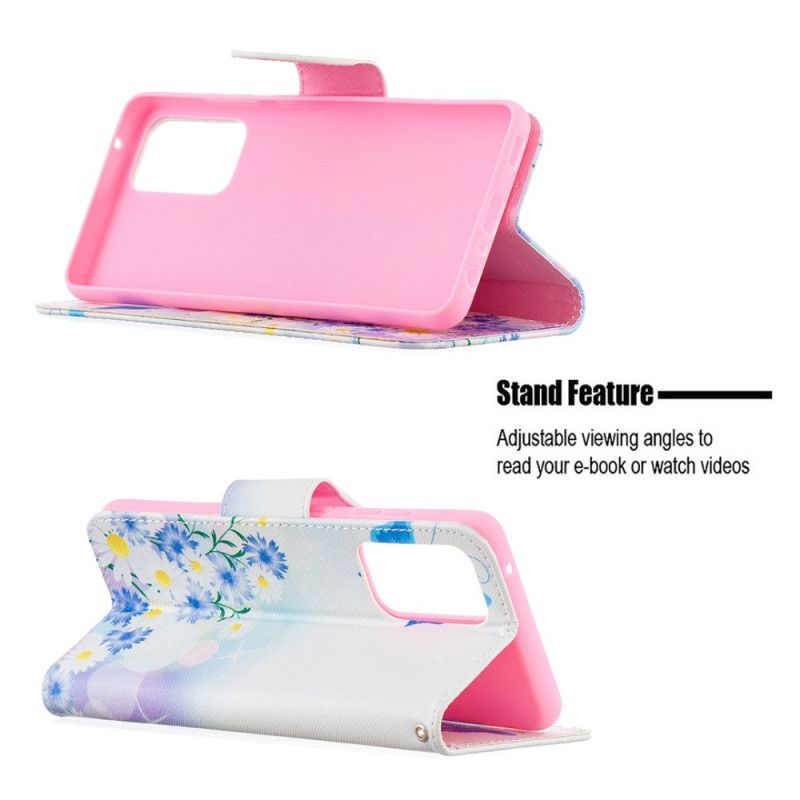 Folio Deksel for Samsung Galaxy A52 4G / A52 5G Magenta Malte Sommerfugler Og Blomster