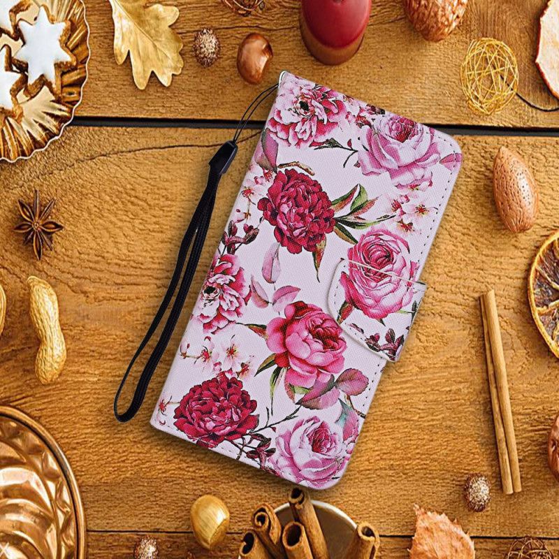 Folio Deksel Samsung Galaxy A52 4G / A52 5G Mesterlige Blomster Med Tanga
