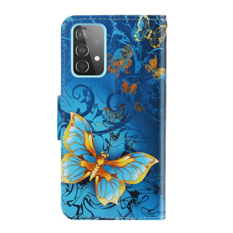 Folio Deksel Samsung Galaxy A52 4G / A52 5G Svart Sommerfuglvariasjoner Med Tanga