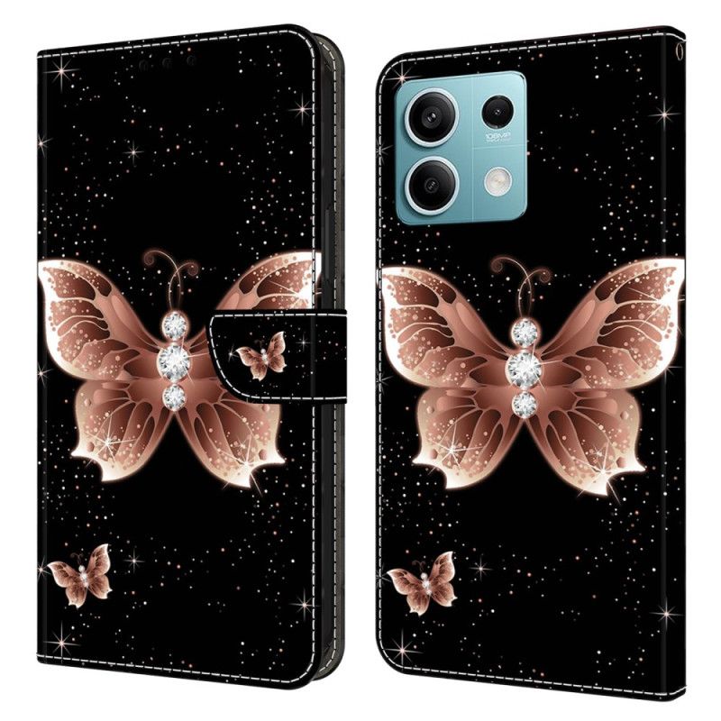 Folio Deksel Til Xiaomi Redmi Note 13 5g Rosa Diamantsommerfugler