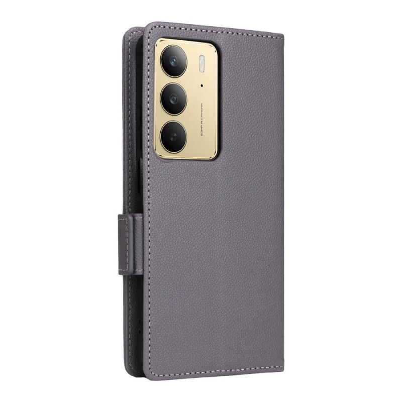 Folio Deksel Realme C75 Litchi-imitasjon I Skinn Med Stropper