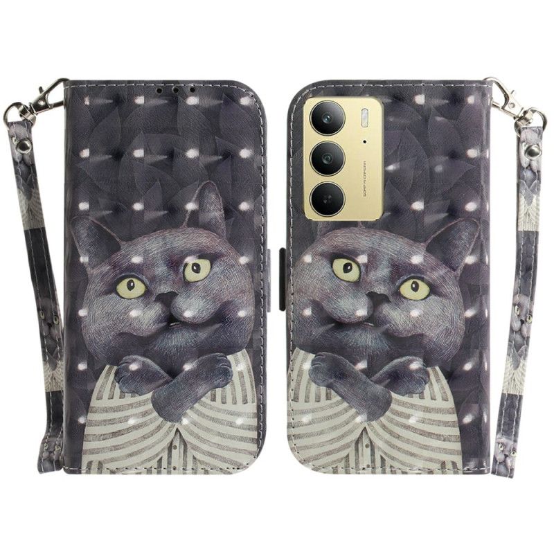 Lærdeksel Folio Deksel Realme C75 Grå Katt-snor