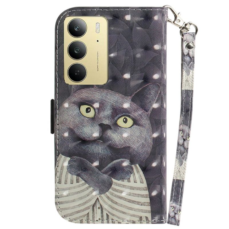 Lærdeksel Folio Deksel Realme C75 Grå Katt-snor