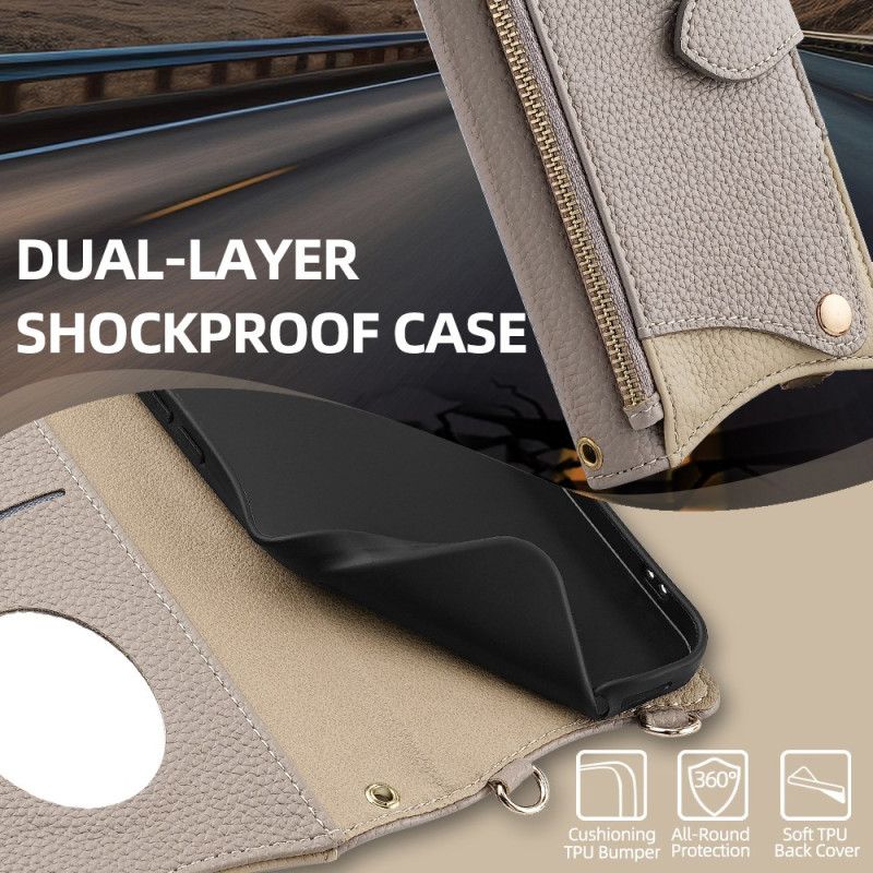 Lærdeksel Folio Deksel Realme C75 Mobildeksel Tofarget Lommebok Med Kjede