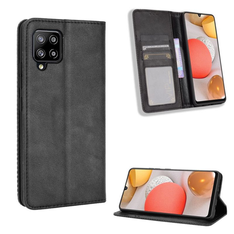 Folio Deksel Samsung Galaxy A42 5G Svart Stilisert Vintage-Skinneffekt