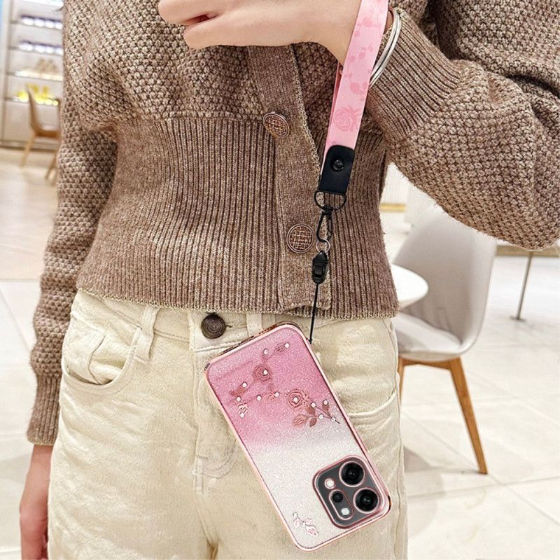 Deksel Oppo Reno 14 5g Mobildeksel Blomster Og Rhinstener