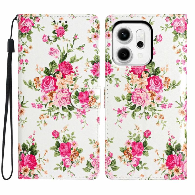 Folio Deksel Oppo Reno 14 5g Rød Blomster