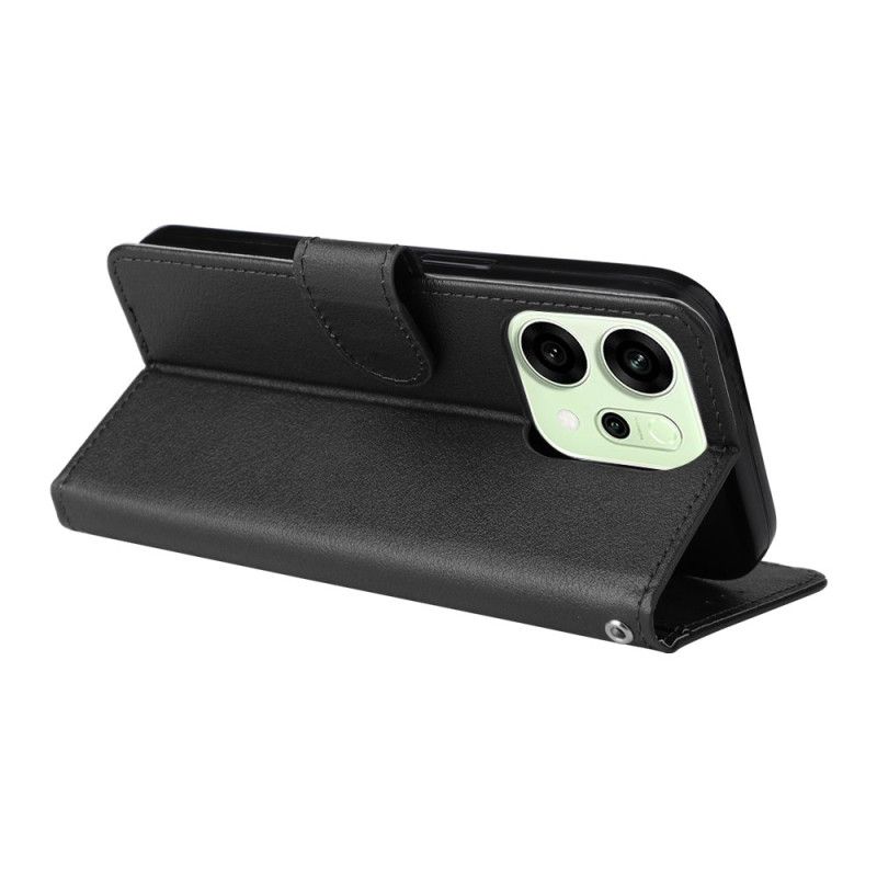 Folio Deksel Til Oppo Reno 14 5g Ensfarget Skinneffekt Med Stropp