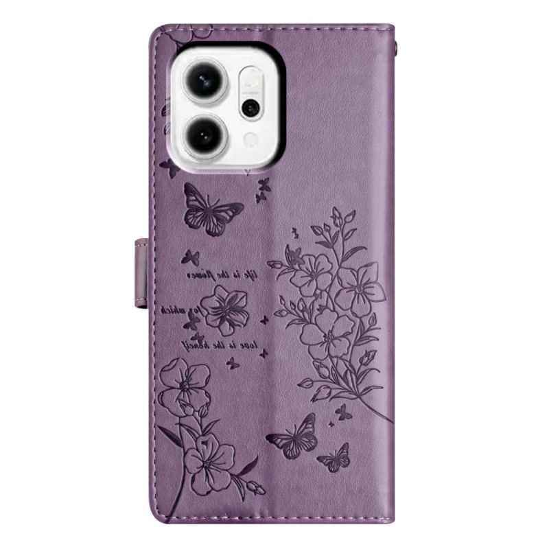 Lærdeksel Folio Deksel Oppo Reno 14 5g Graverte Blomster