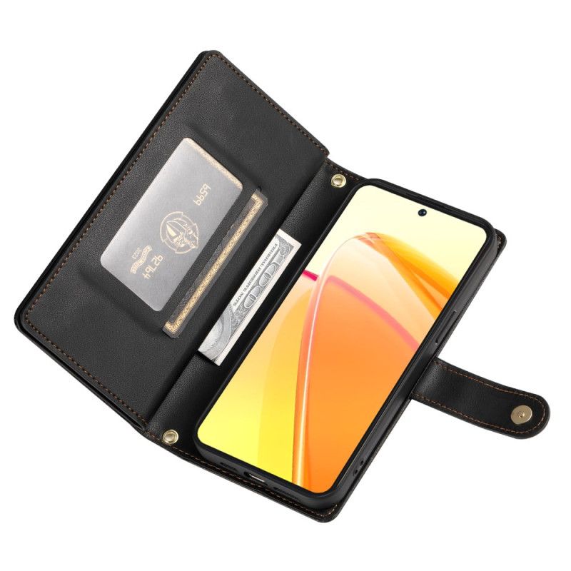 Lærdeksel Folio Deksel Oppo Reno 14 5g Mobildeksel Veske Med Glidelås Og Stropper