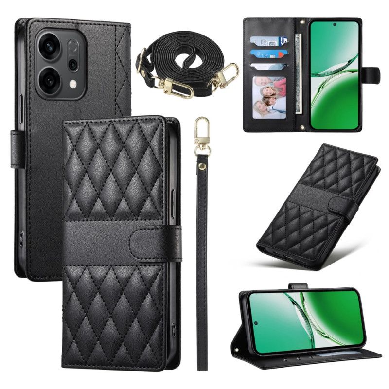 Lærdeksel Folio Deksel Oppo Reno 14 5g Vattert Stil Med Stropp Og Skulderstropp