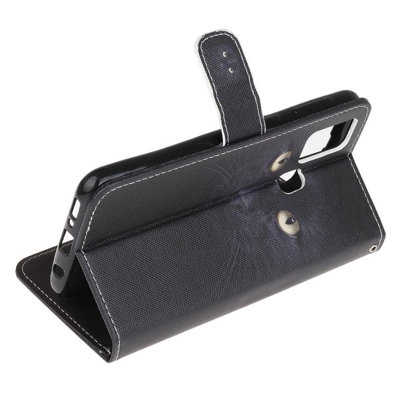Folio Deksel for Samsung Galaxy A21s Svarte Katteøyne Med Tanga