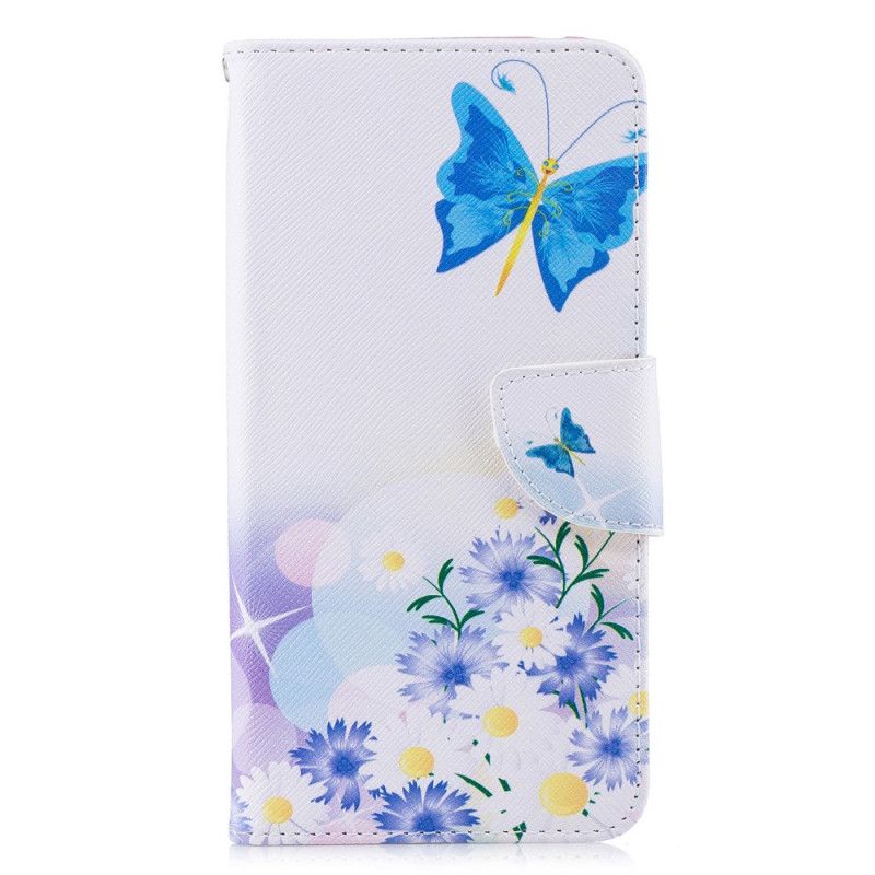 Folio Deksel Xiaomi Pocophone F1 Magenta Malte Sommerfugler Og Blomster