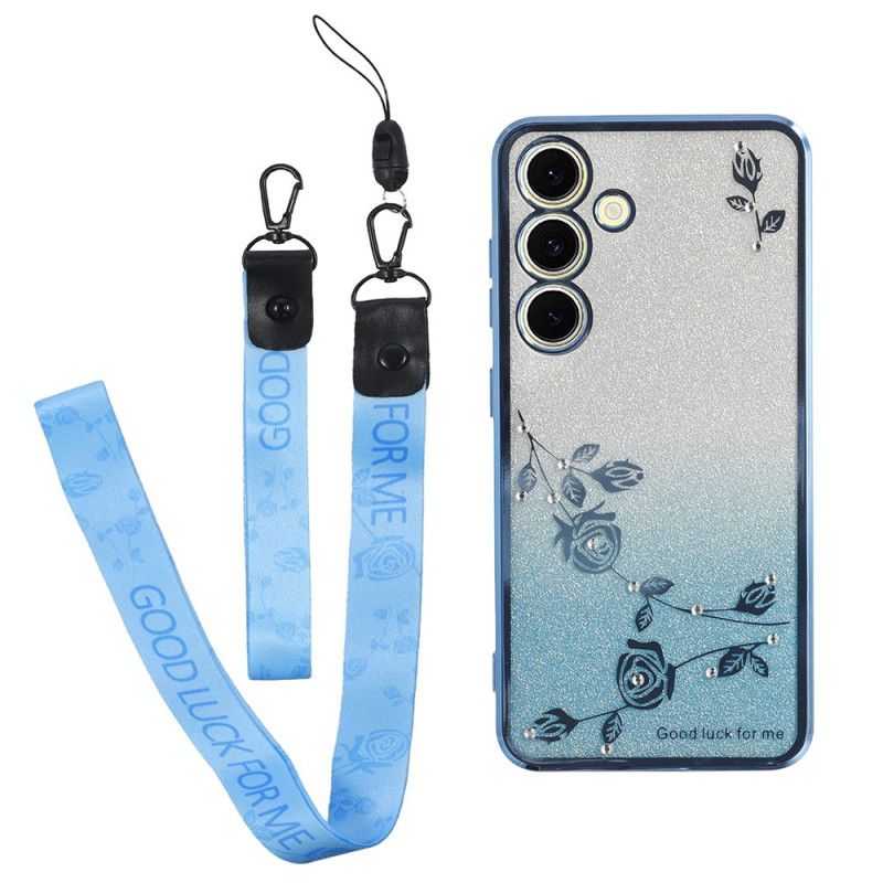 Deksel Til Samsung Galaxy S26 Blomster Og Strass Med Kadem-stropp