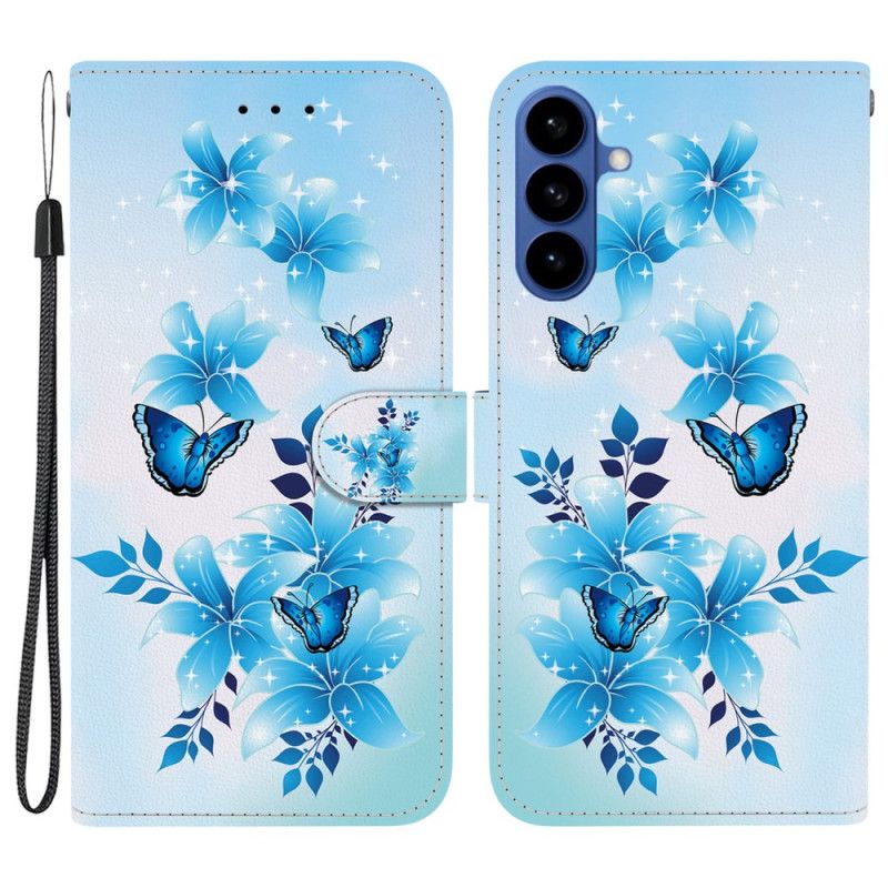 Folio Deksel Samsung Galaxy S26 Blå Sommerfugler Og Blomster
