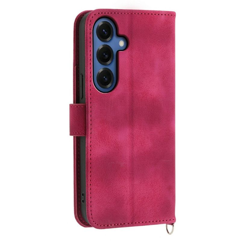 Folio Deksel Samsung Galaxy S26 Blomstermønster I Semsket Skinneffekt Med Stropper Beskyttelse Deksel