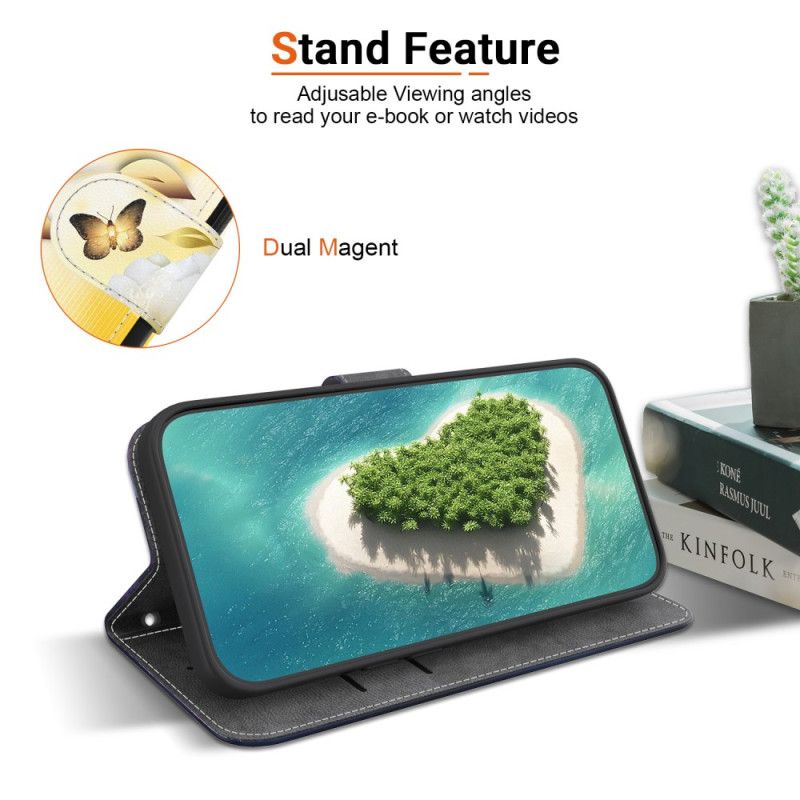 Lærdeksel Folio Deksel Samsung Galaxy S26 Gull Sommerfugler Og Blomster