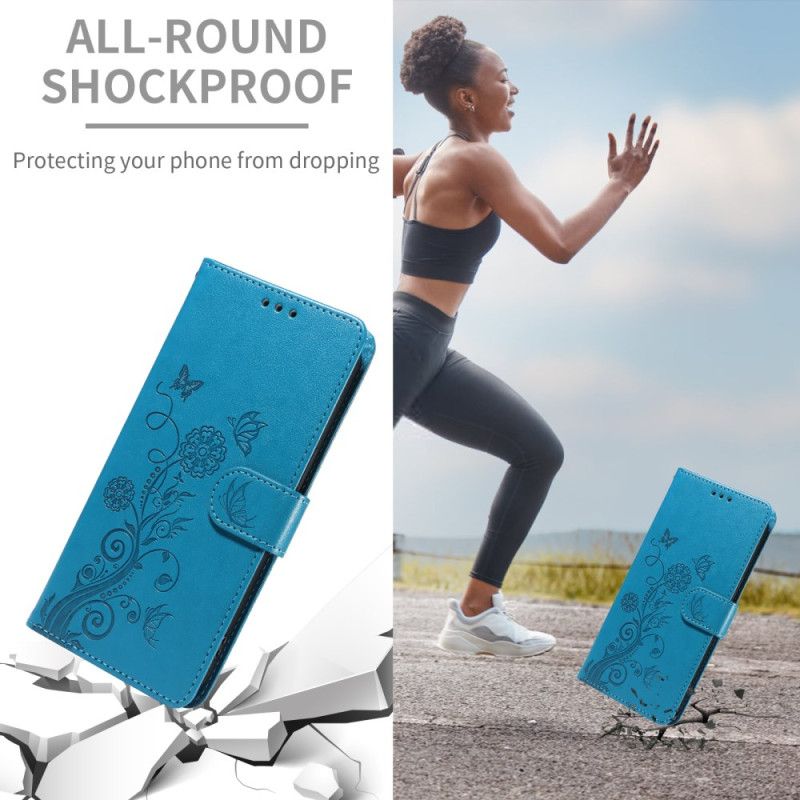 Lærdeksel Folio Deksel Samsung Galaxy S26 Mobildeksel Blomstersommerfugler