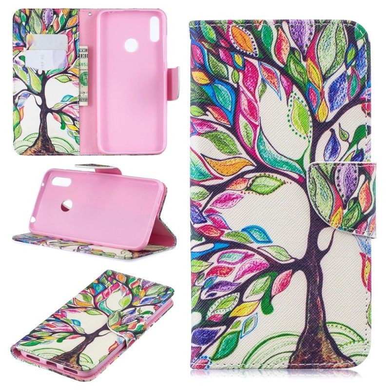 Folio Deksel Huawei Y7 2019 Farget Tre