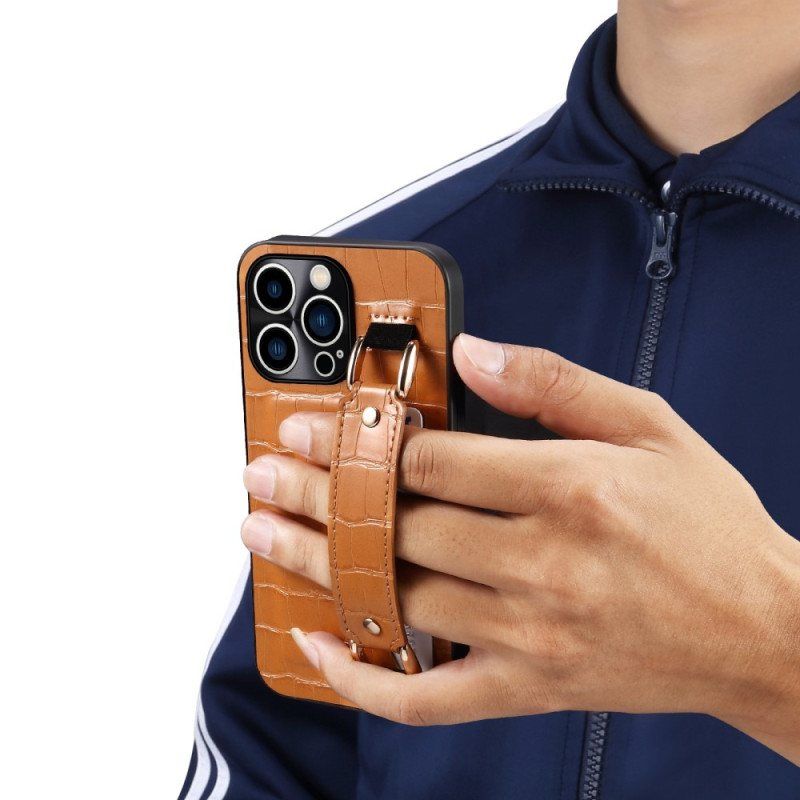 Deksel Til iPhone 14 Pro Max Kortholder Med Croco Støttestropp