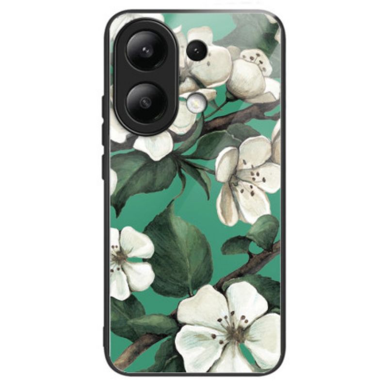 Deksel Til Xiaomi Redmi Note 13 4g Hvite Blomster Av Herdet Glass