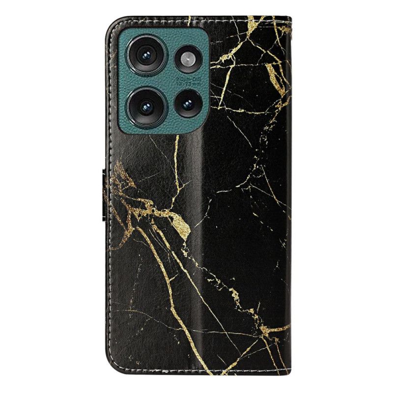 Folio Deksel Til Motorola Edge 50 Gull Og Svart Marmor