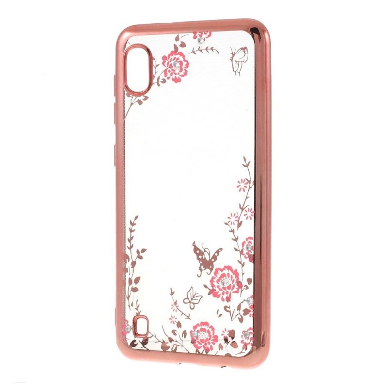 Deksel for Samsung Galaxy A10 Gull Blomster Og Sommerfuglediamanter