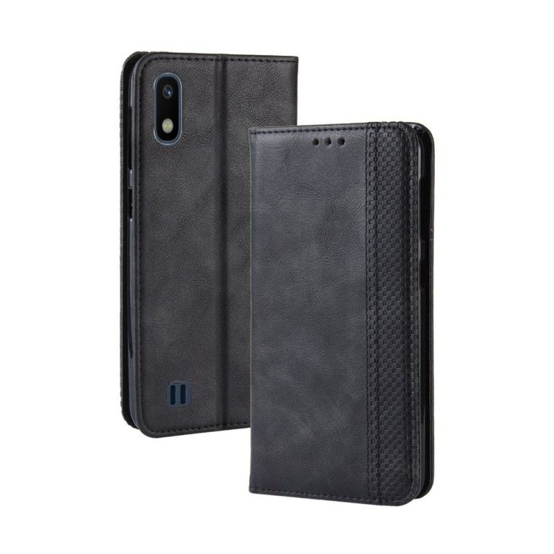 Folio Deksel Samsung Galaxy A10 Svart Stilisert Vintage-Skinneffekt Anti-fall
