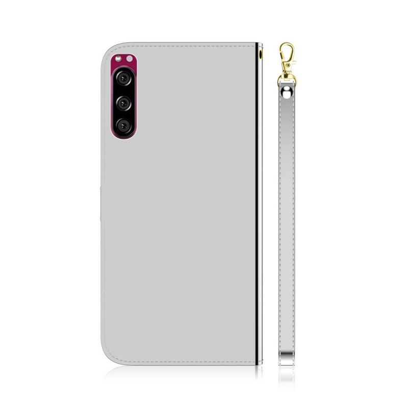 Folio Deksel Sony Xperia 5 Svart Speil Deksel I Imitert Skinn