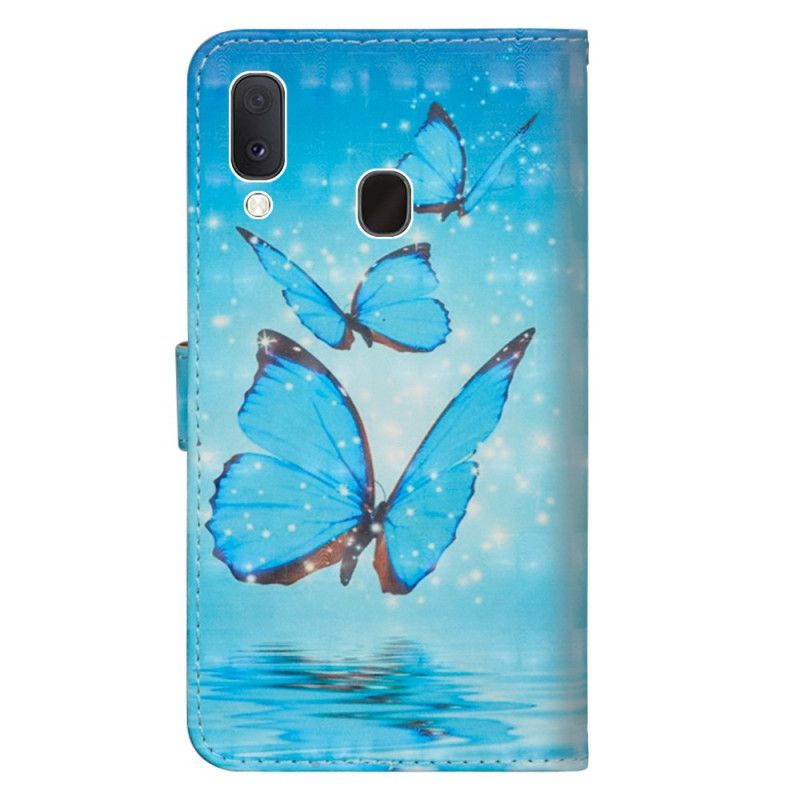 Folio Deksel Samsung Galaxy A10e Flygende Blå Sommerfugler