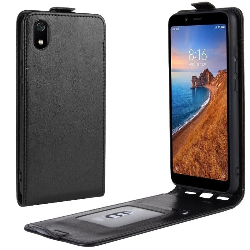 Lærdeksel Folio Deksel Xiaomi Redmi 7A Svart Mobildeksel Sammenleggbar Skinneffekt