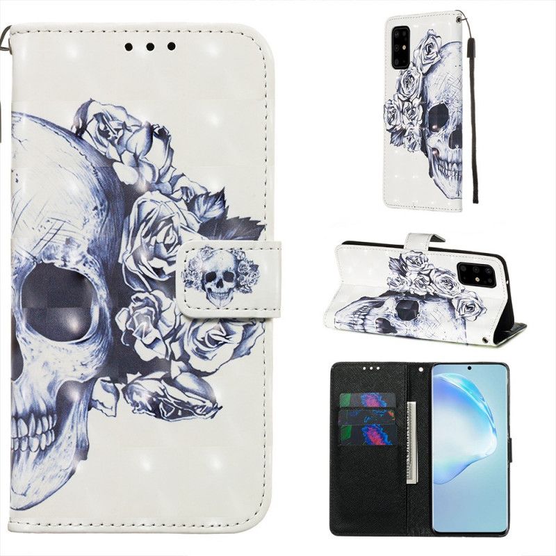Lærdeksel Folio Deksel Samsung Galaxy S20 Plus / S20 Plus 5G Mobildeksel Blomsterhodeskalle